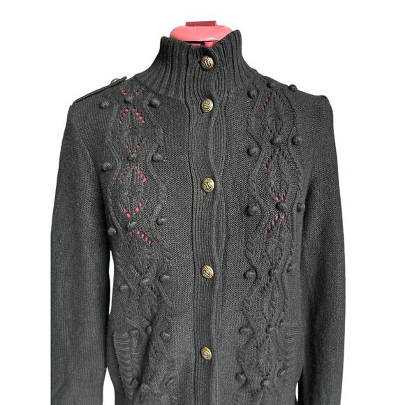 Talbots Medium P Black Lambs Wool & Cashmere‎ Blend Hight Neck Cardigan Sweater - Picture 5 of 7